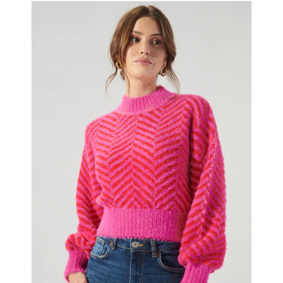 Sugarlips Sweaters - SugarLips Cheshire Cobalt Eyelash Chevron Sweater Sz Small RED-FUSCHIA